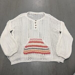 POL Weave Rainbow Pocket Sweater Ivory Women's Pullover Knit Boho Cozy